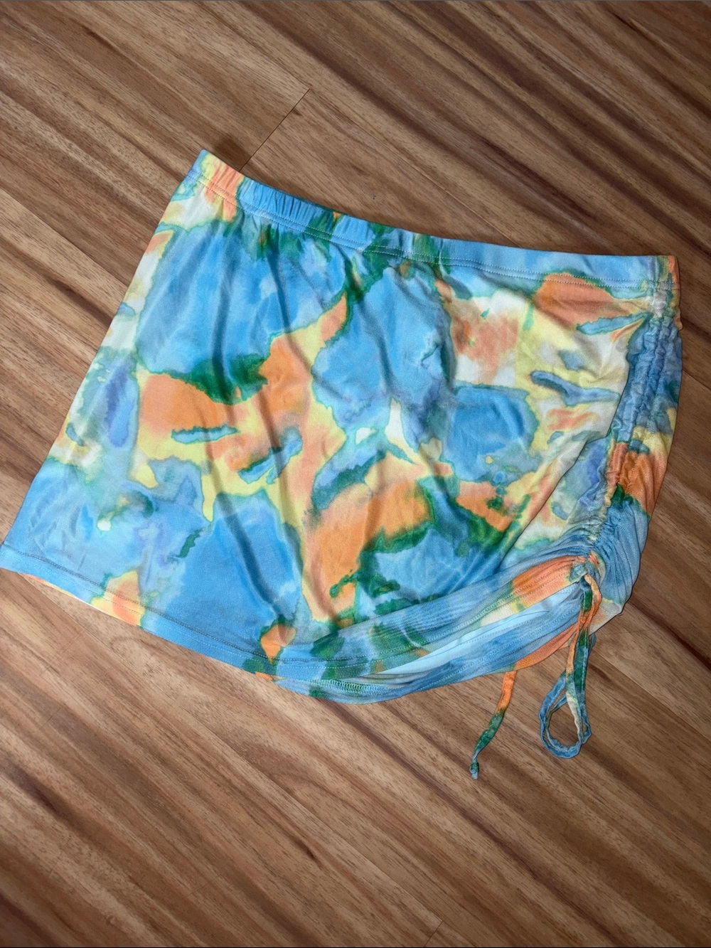 PacSun Ryan Destiny Tie-Dye Blue Orange Green Drawstring Mini Coverup Skirt